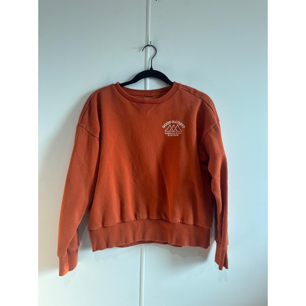 Merrell Sweatshirt Womens Medium Orange Good Natured Graphic Crewneck Pullover